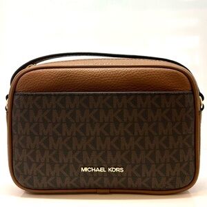 Michael Kors Jet Set Small Leather Camera Crossbody Bag Brown Signature
